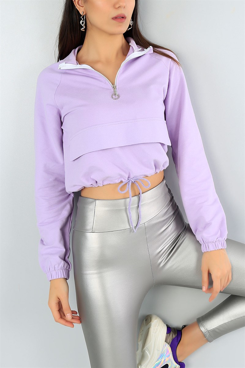 Lila Belden Sıkmalı Bayan Sweat 45750