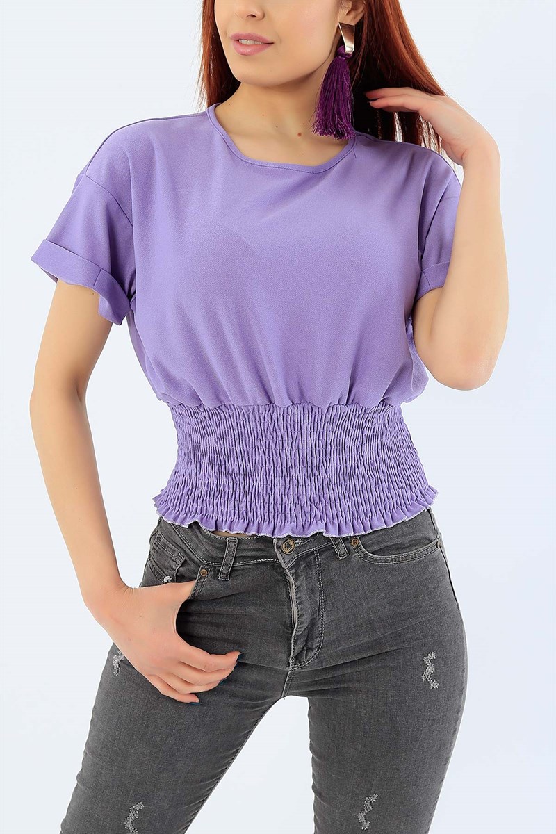Lila Beli Gipeli Duble Kol Bluz 31456