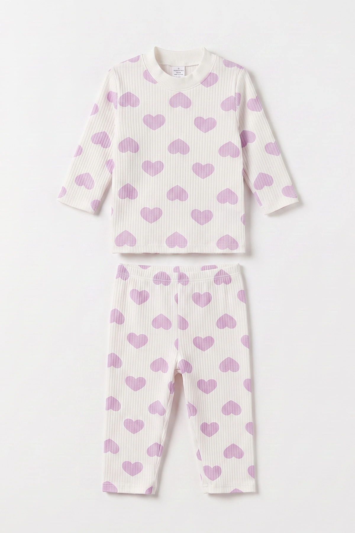 Lila Beyaz   (1-3 Yaş) Kalp Desenli  Raporlu Kız Çocuk Pijama Takım 477352