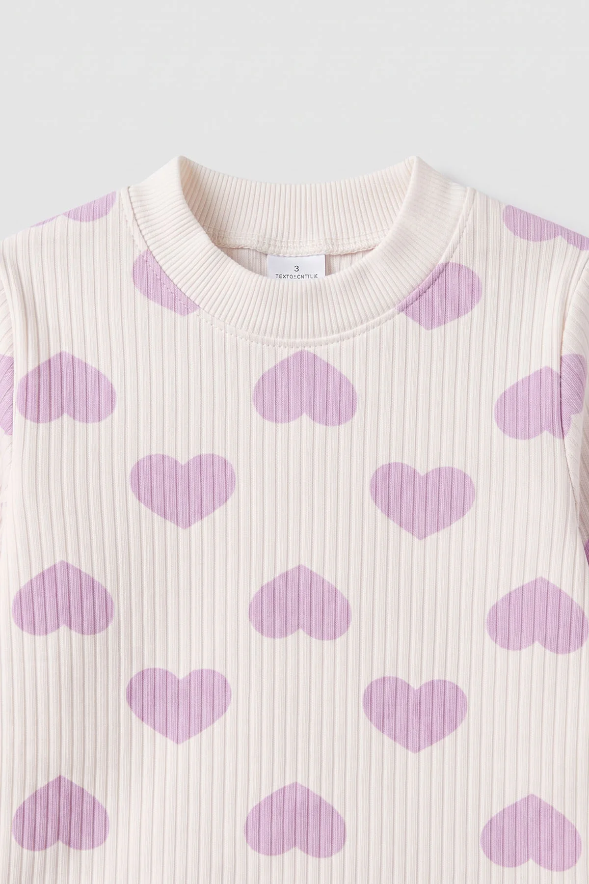 Lila Beyaz   (1-3 Yaş) Kalp Desenli  Raporlu Kız Çocuk Pijama Takım 477352