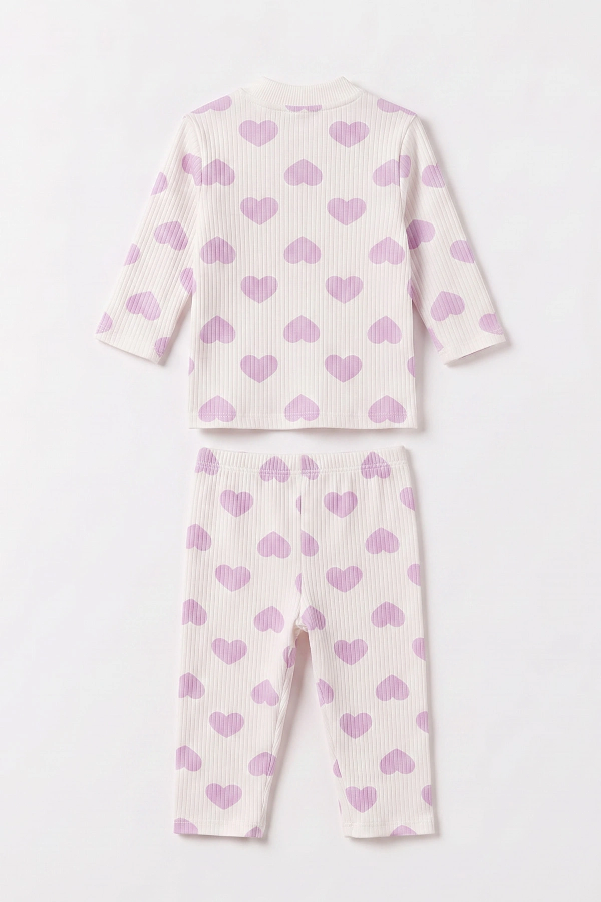 Lila Beyaz   (1-3 Yaş) Kalp Desenli  Raporlu Kız Çocuk Pijama Takım 477352