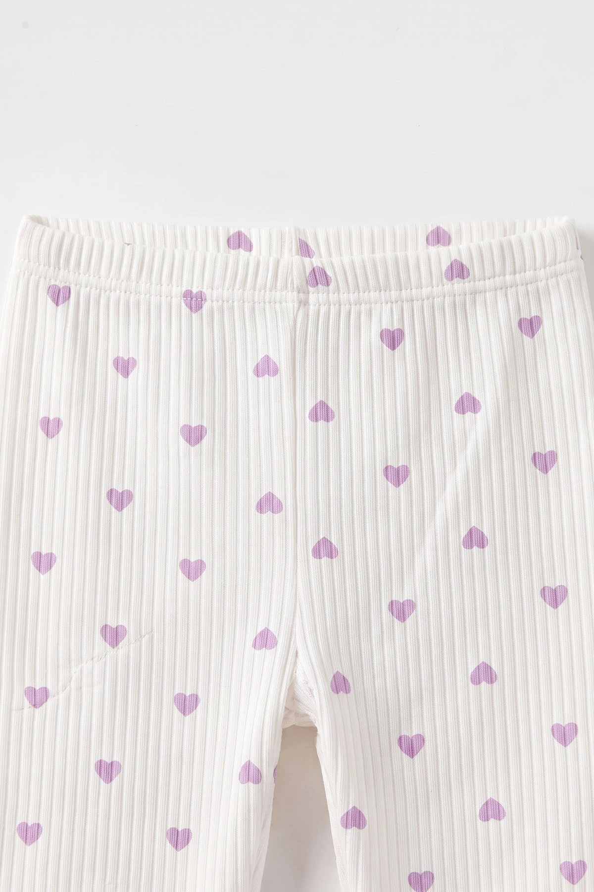Lila Beyaz   (1-3 Yaş) Küçük Kalp Desenli  Raporlu Kız Çocuk Pijama Takım 477356