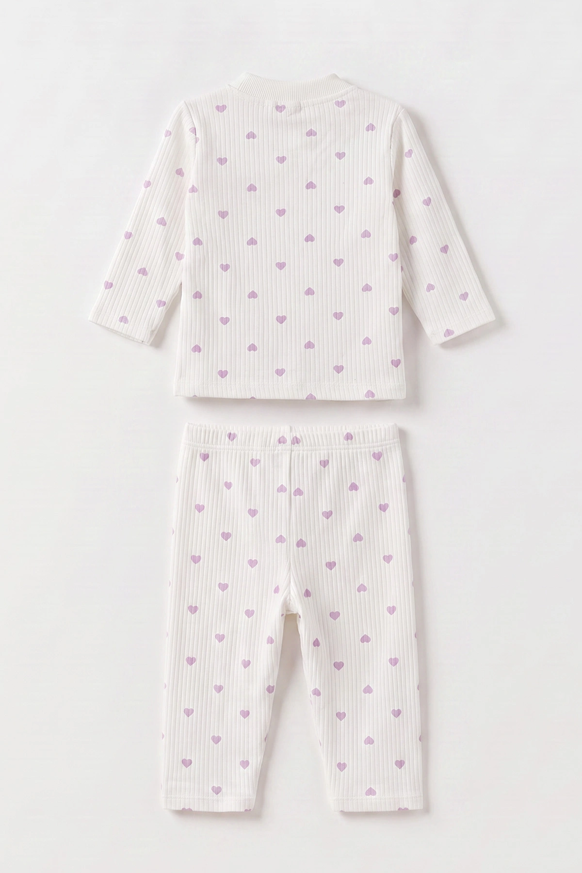 Lila Beyaz   (1-3 Yaş) Küçük Kalp Desenli  Raporlu Kız Çocuk Pijama Takım 477356