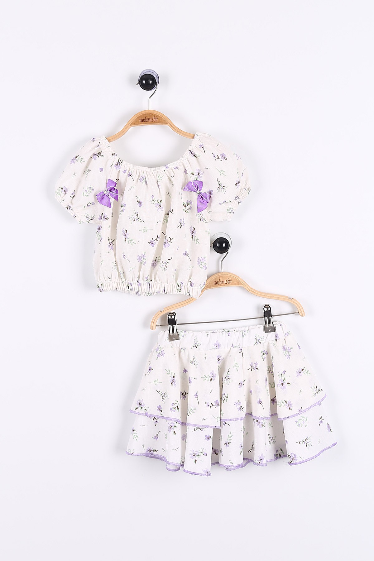 Lila Beyaz (2-5 Yaş) Çiçekli Kız Çocuk İkili Takım 175386
