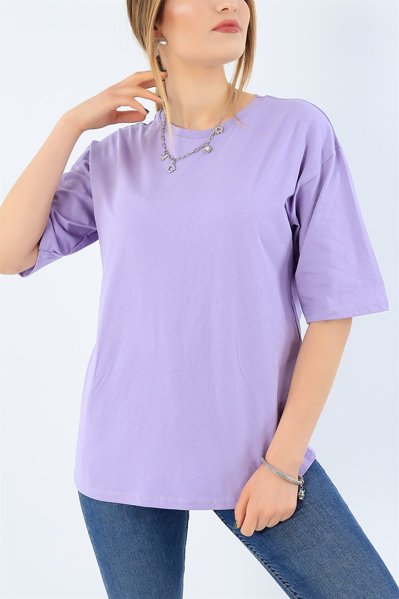Lila Bisiklet Yaka Tişört 33594