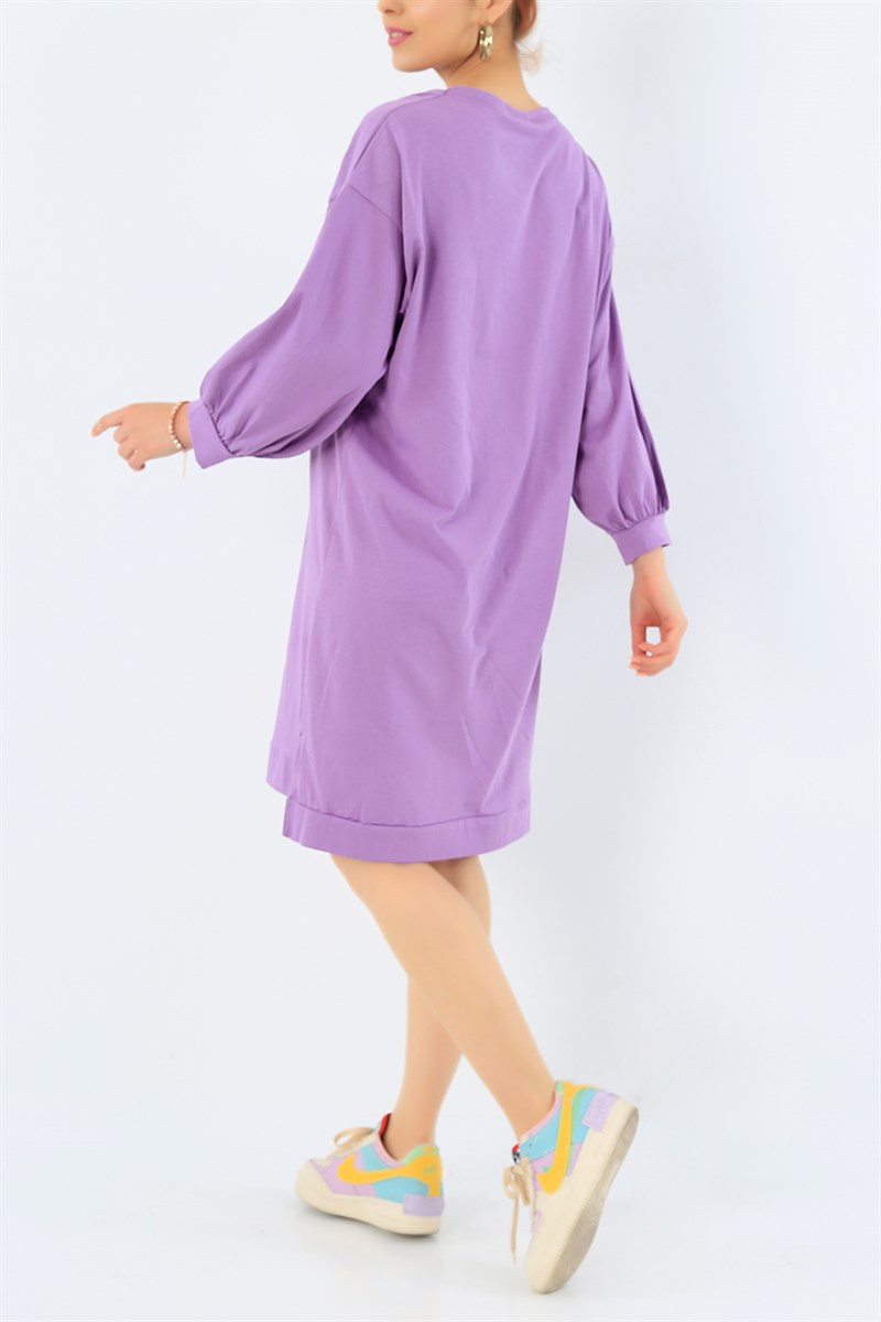 Lila Bisiklet Yaka Elbise 32766