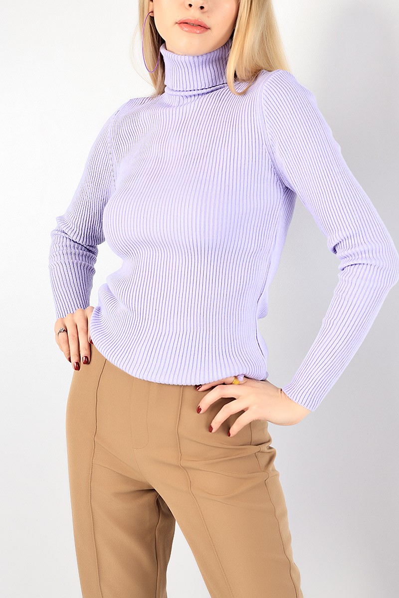 Lila Boğazlı Bayan Triko Kazak 85468