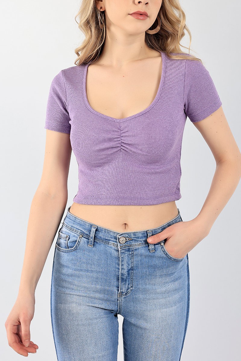 Lila Büzgülü Fitilli Bluz 97823