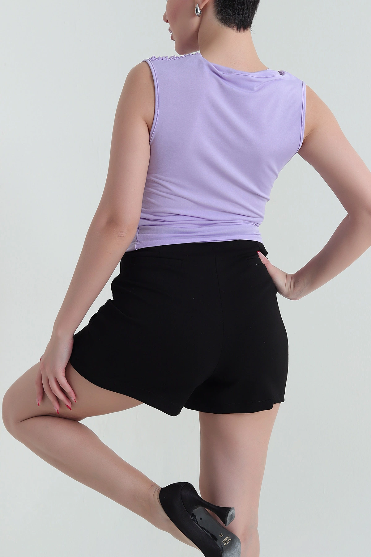 Lila Büzgülü Kolsuz Kadın Buzzy Bluz 437048