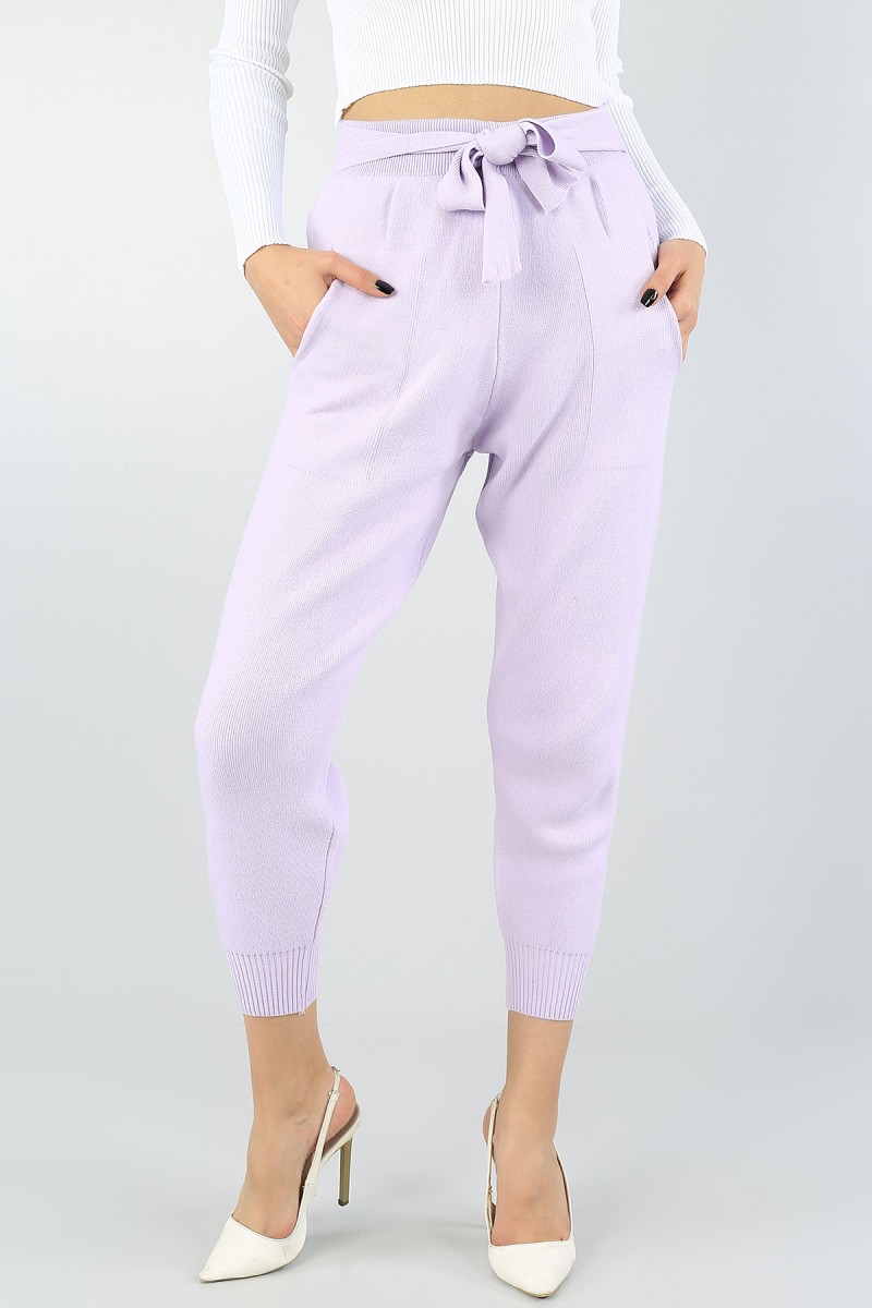 Lila Cepli Bağlamalı Bayan Triko Pantolon 55840