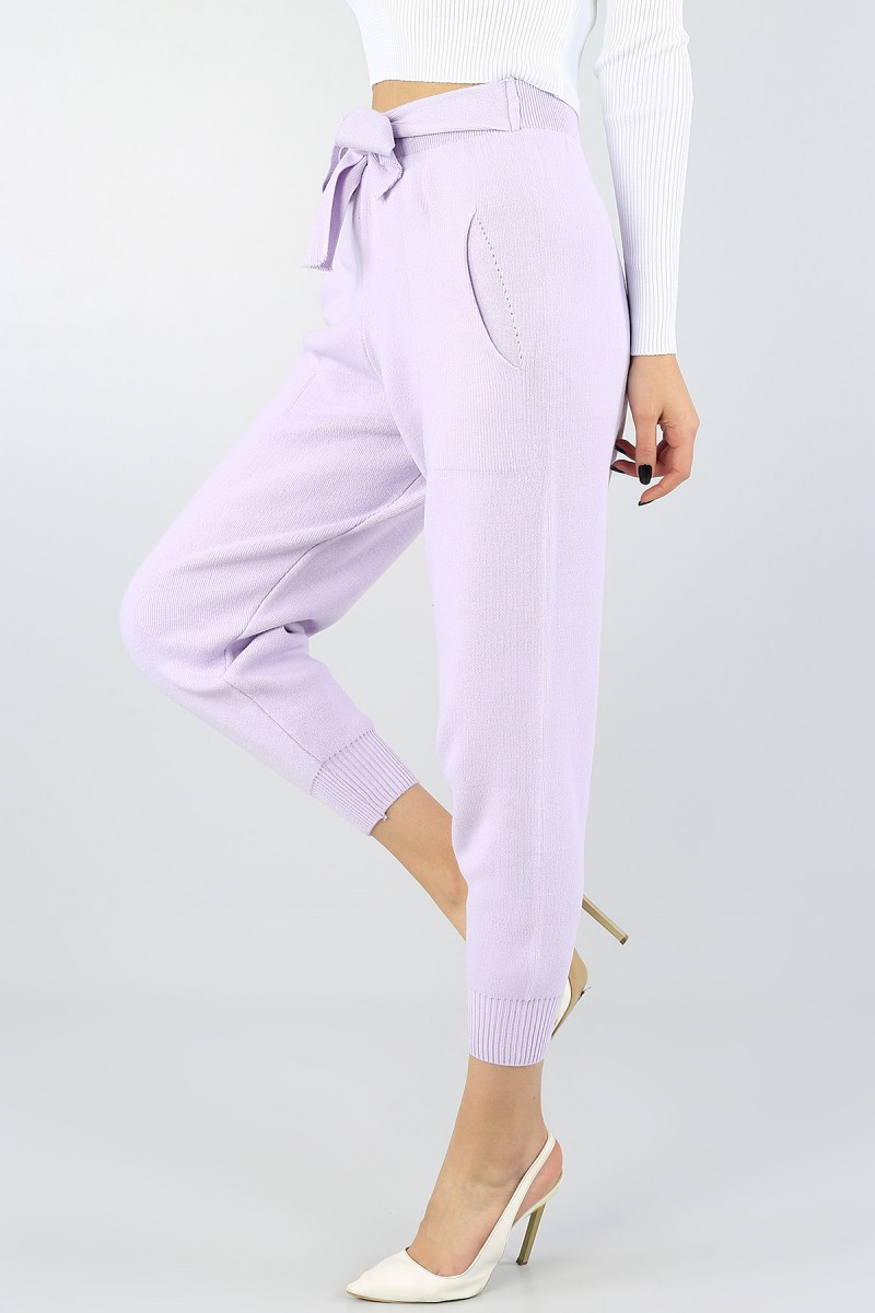Lila Cepli Bağlamalı Bayan Triko Pantolon 55840