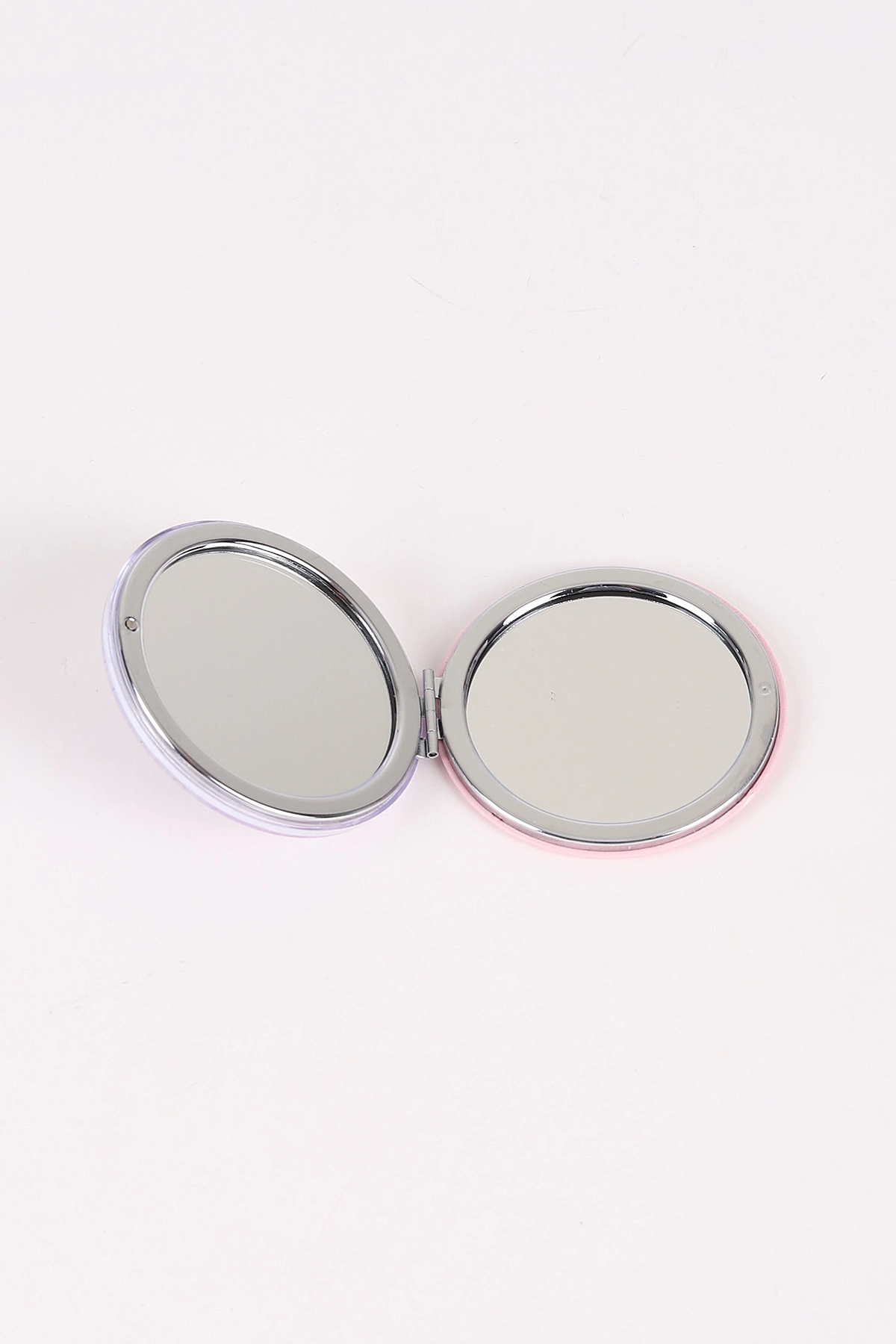 Lila Çiçek Baskılı  Kapağı Sulu ve Pullu Oval Cep ve Çanta Aynası 473903