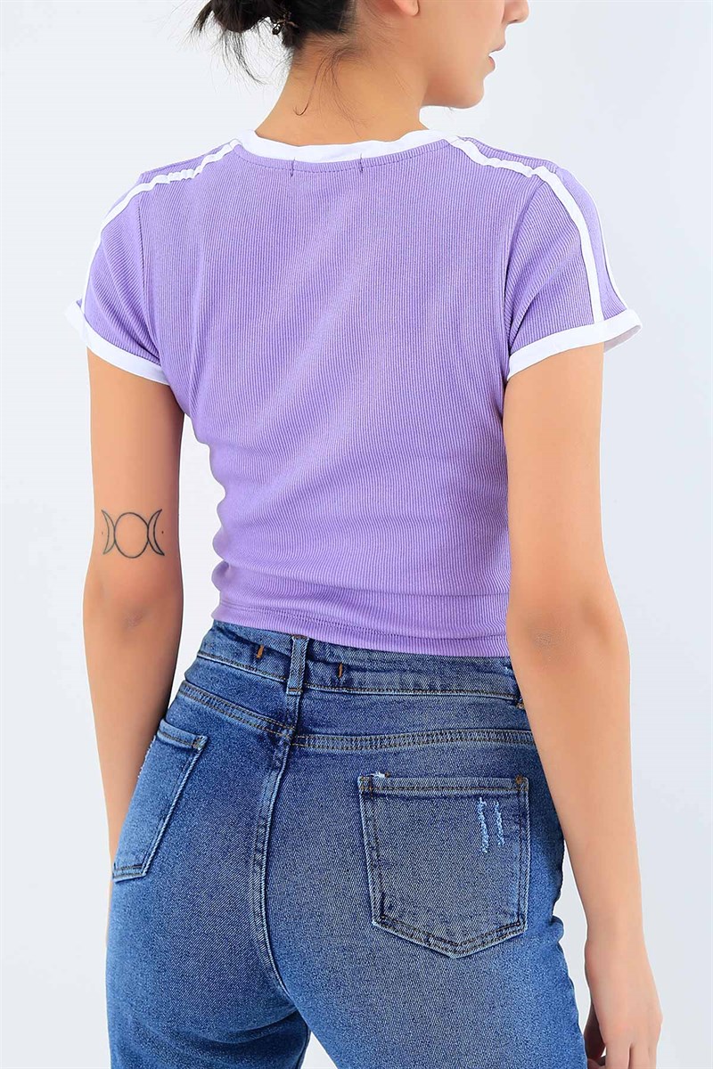 Lila Crep Kaşkorse Bayan Tişört 28664B