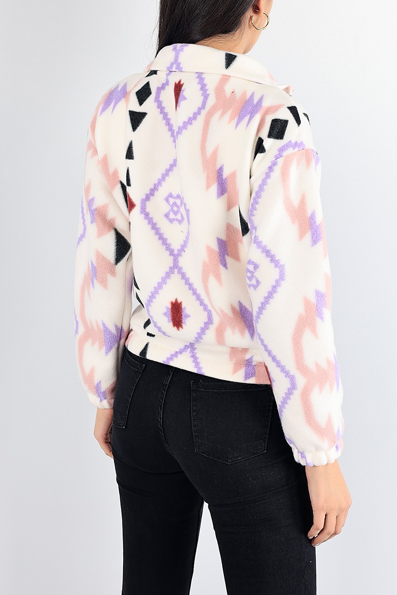 Lila Desenli Bayan Polar Sweat 87687