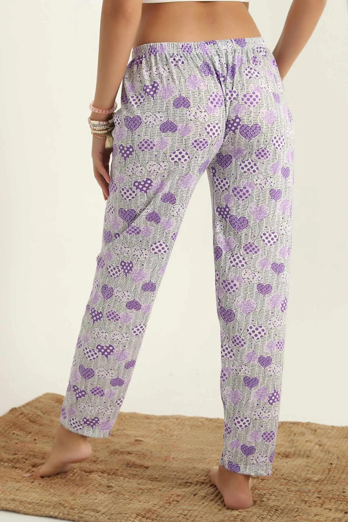 Lila Desenli Beli Lastikli Pijama Altı 290465