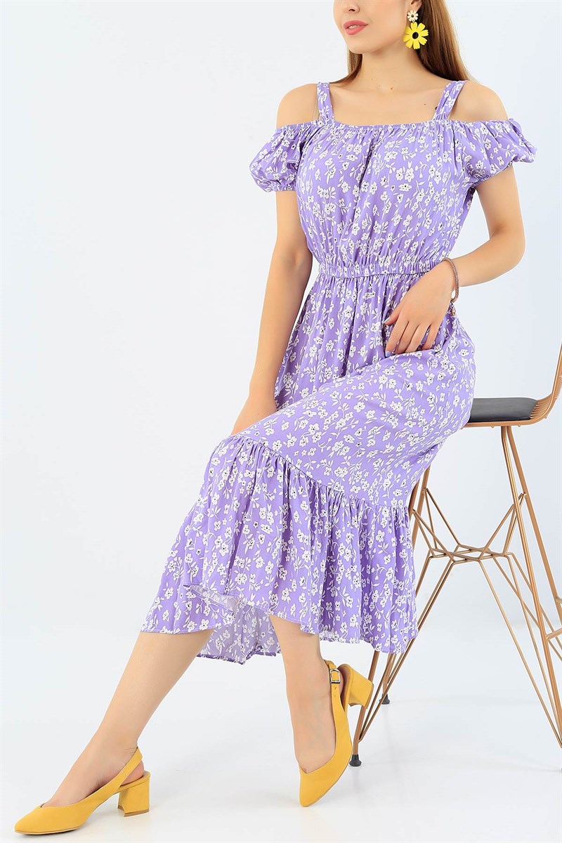 Lila Desenli Dokuma Elbise 36175