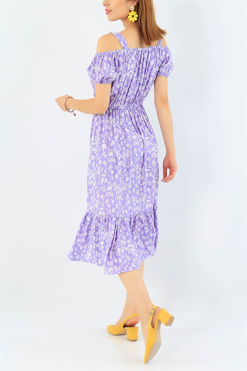 Lila Desenli Dokuma Elbise 36175