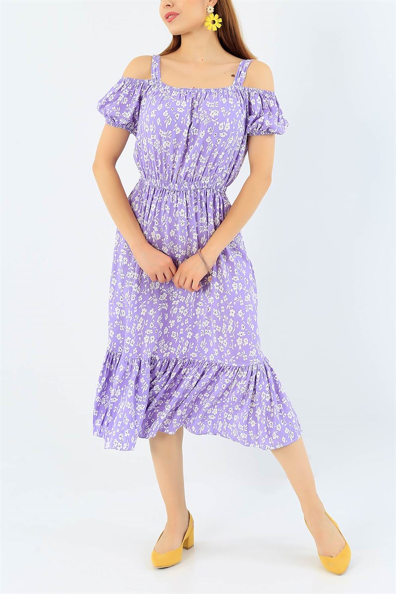 Lila Desenli Dokuma Elbise 36175