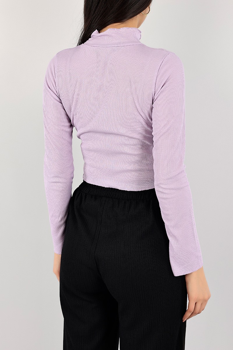 Lila Dik Yaka Crop Bluz 107349
