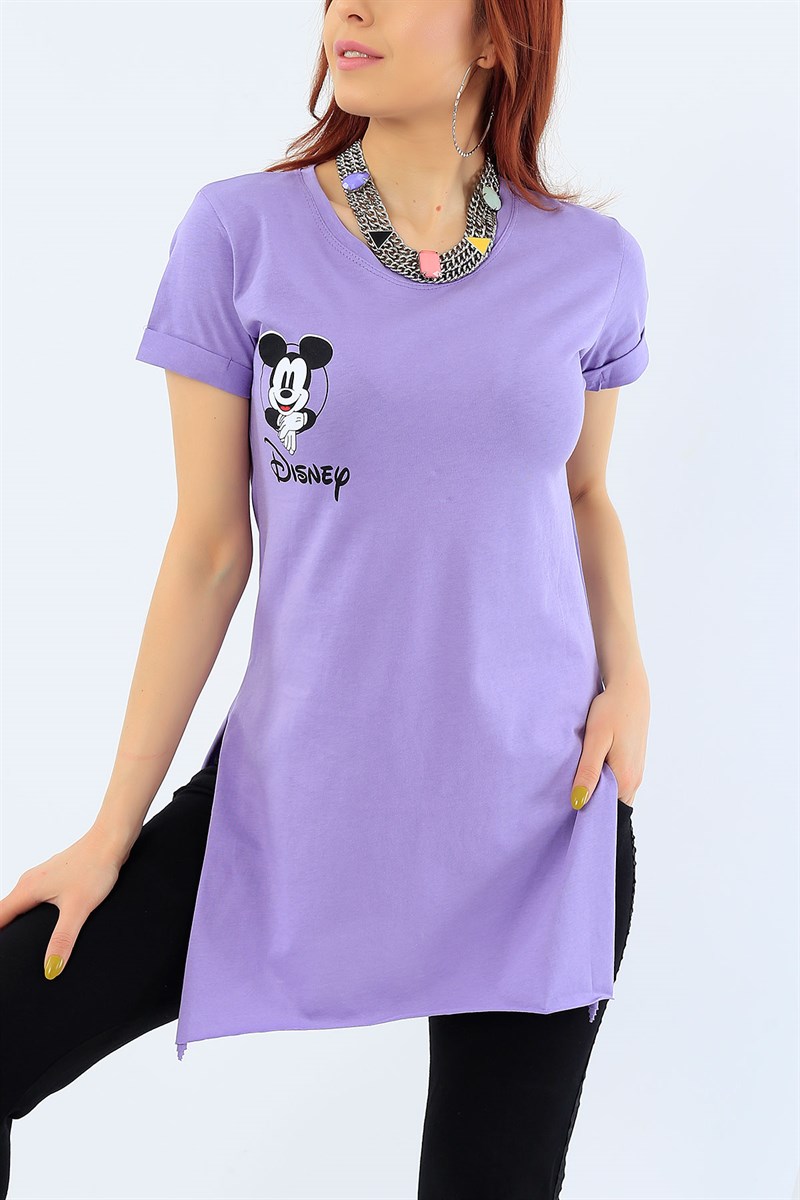 Lila Disney Baskılı Bayan Tişört 31271