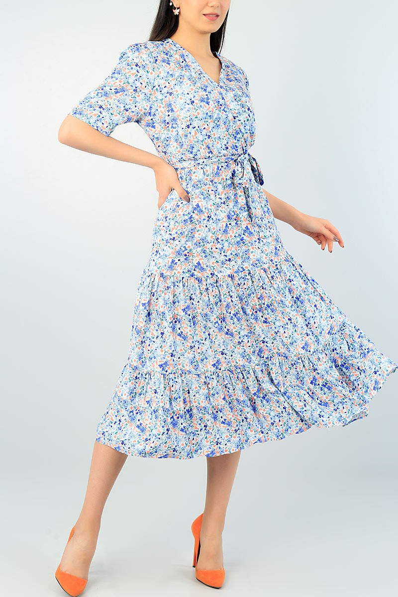Lila Dokuma Beli Lastikli Elbise 64814