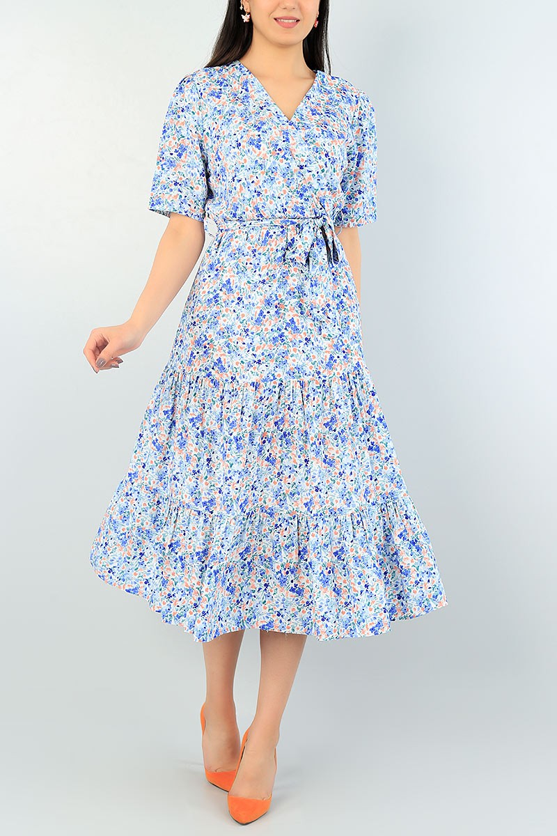 Lila Dokuma Beli Lastikli Elbise 64814