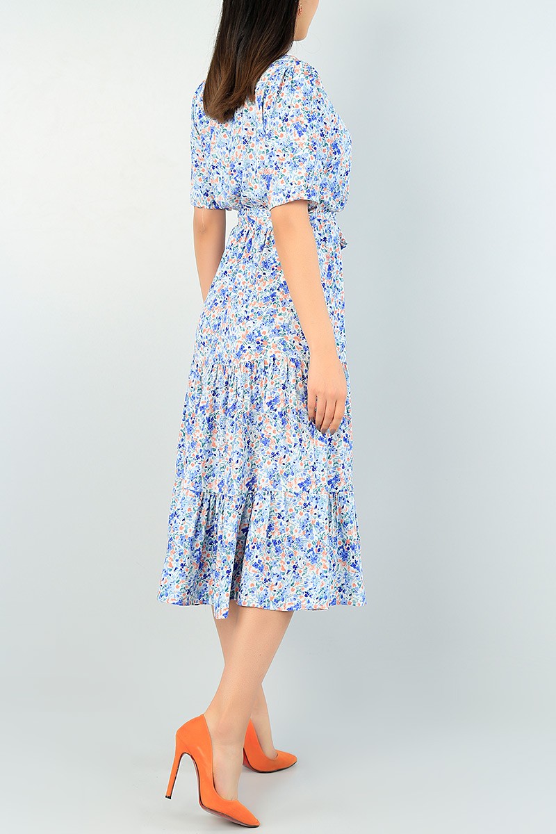 Lila Dokuma Beli Lastikli Elbise 64814