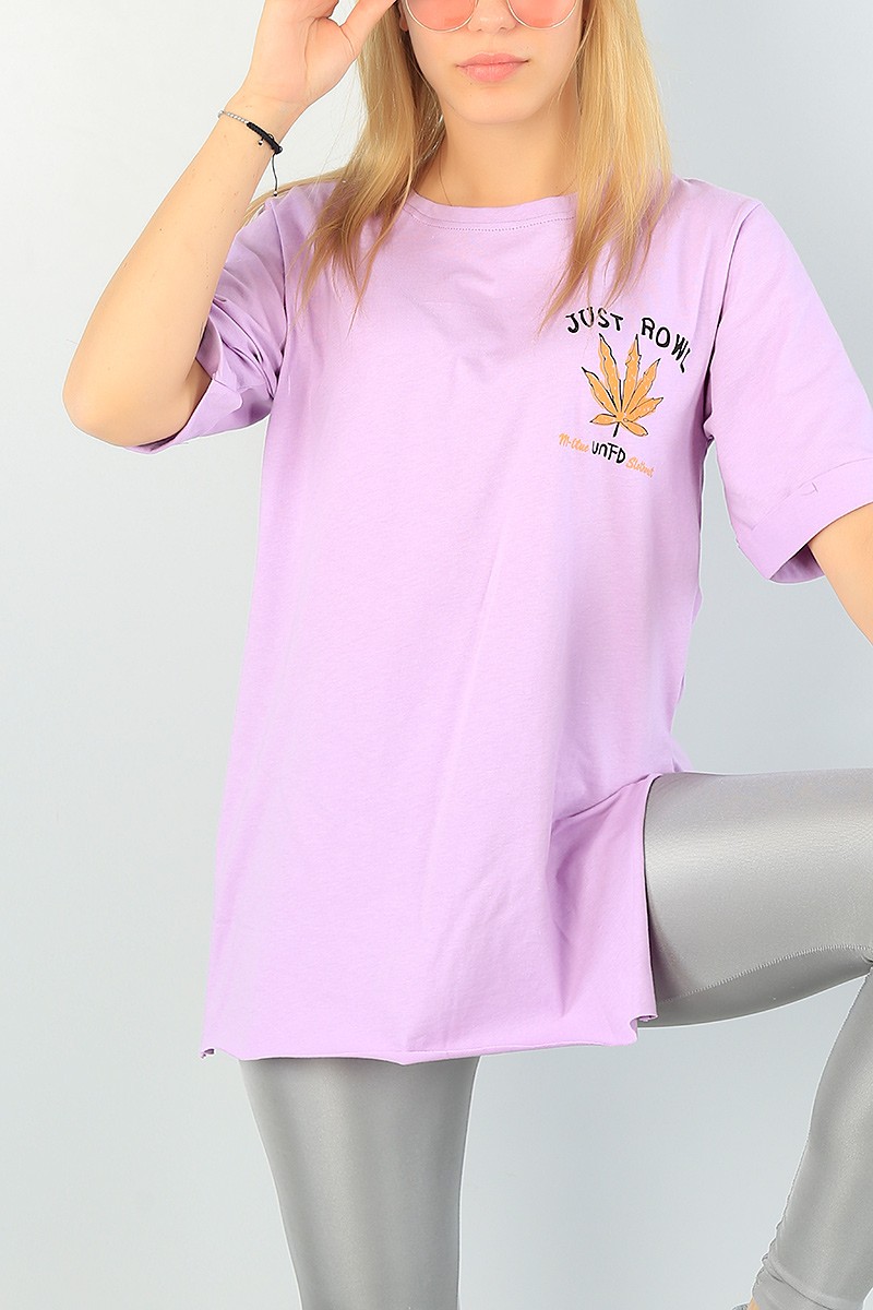 Lila Duble Kol Bayan Tişört 65277