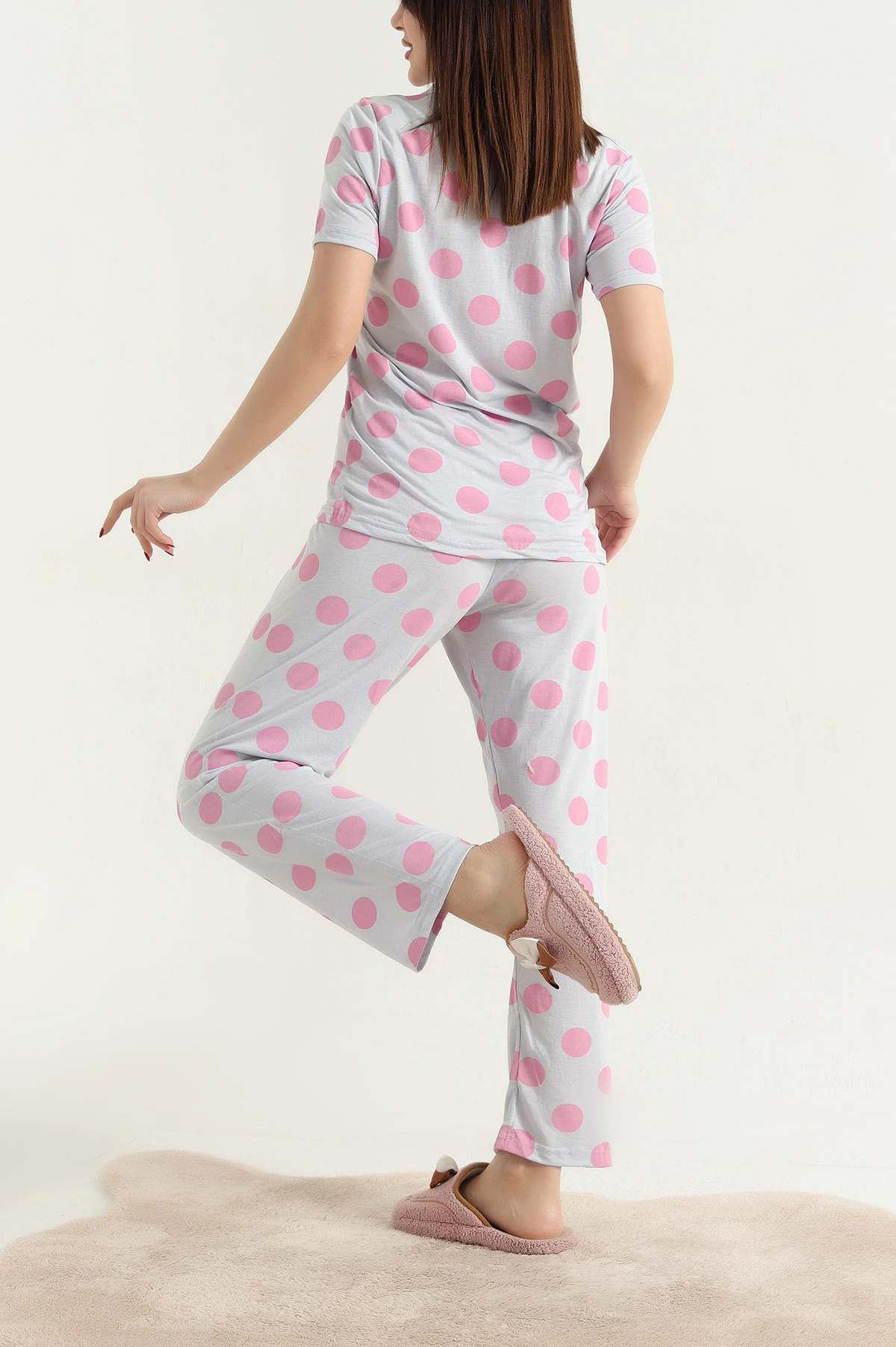 Lila Düğmeli Viskon Bayan Pijama Takımı 338250