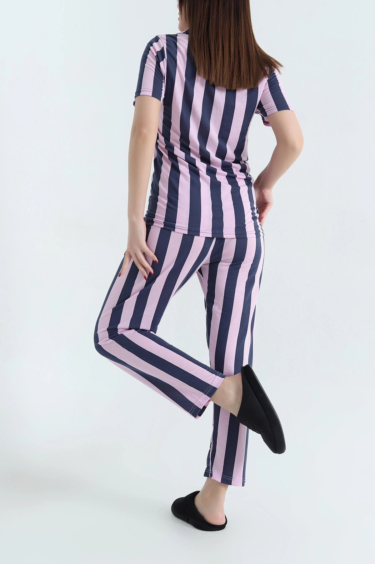 Lila Düğmeli Viskon Bayan Pijama Takımı 338280