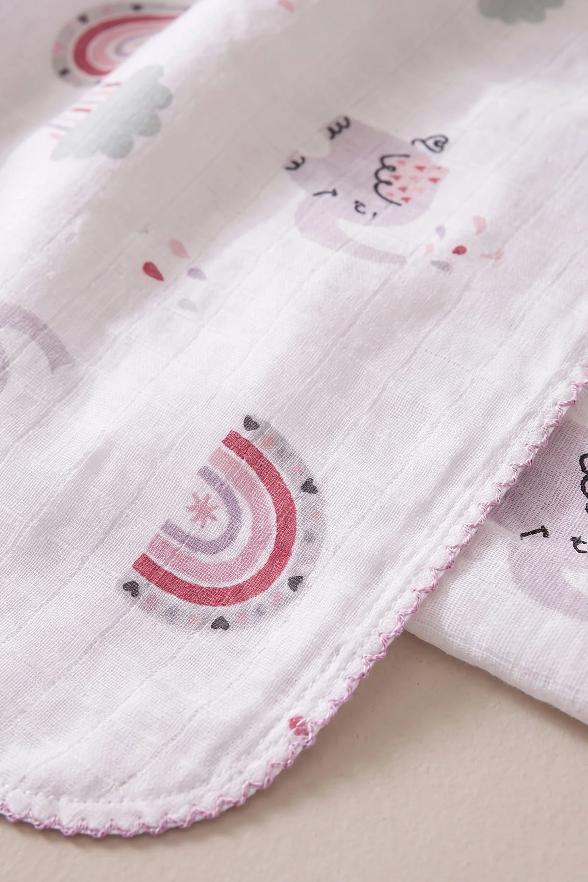 Lila Ekru (80*90 cm)   Kenarı Oyalı Tek Kat  Karışık Desen Müslin  Bebek Battaniye 477510