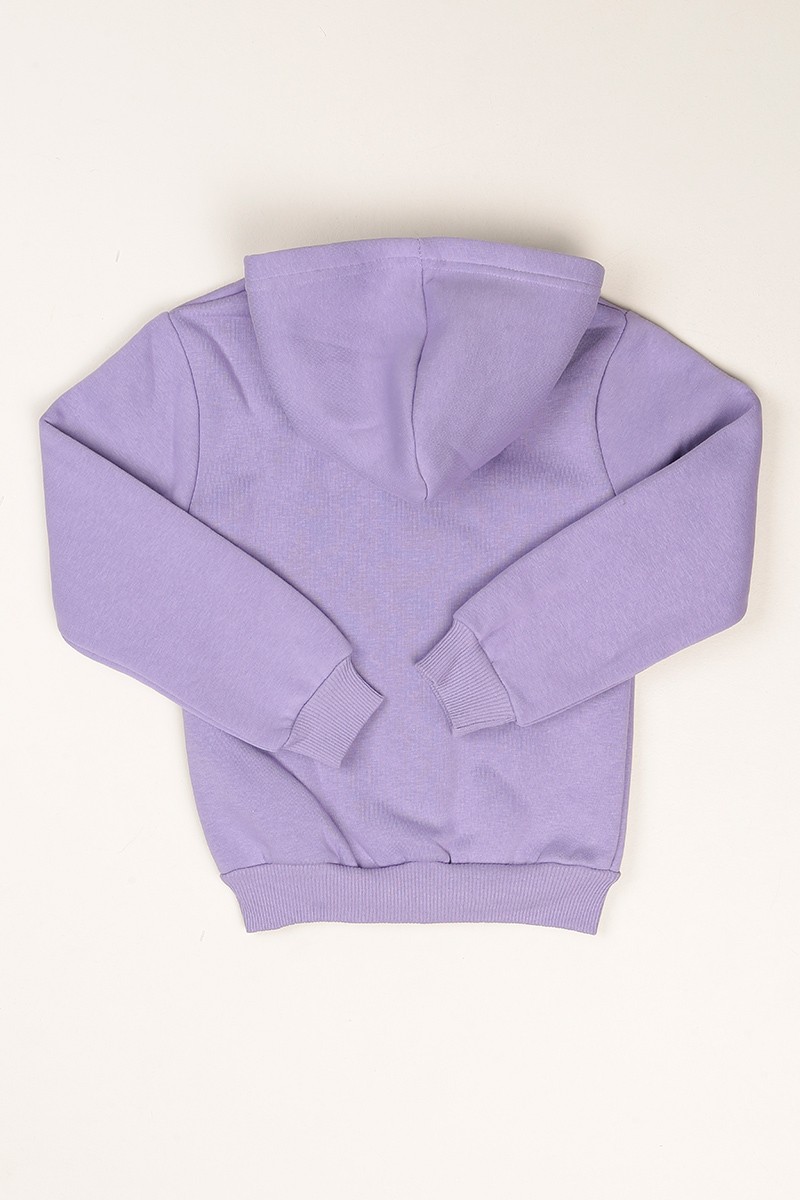 Lila Fermuarlı Baskılı İçi Şardonlu Kız Çocuk Sweat 79451