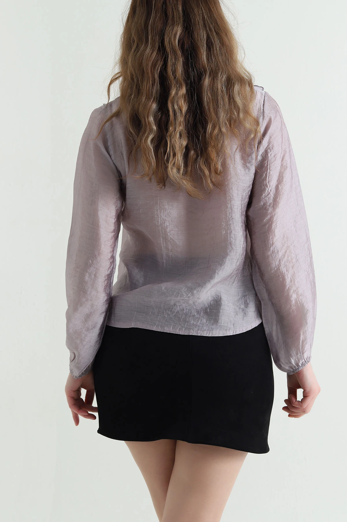 Lila Fırfırlı Tencel Kadın Gömlek 447698