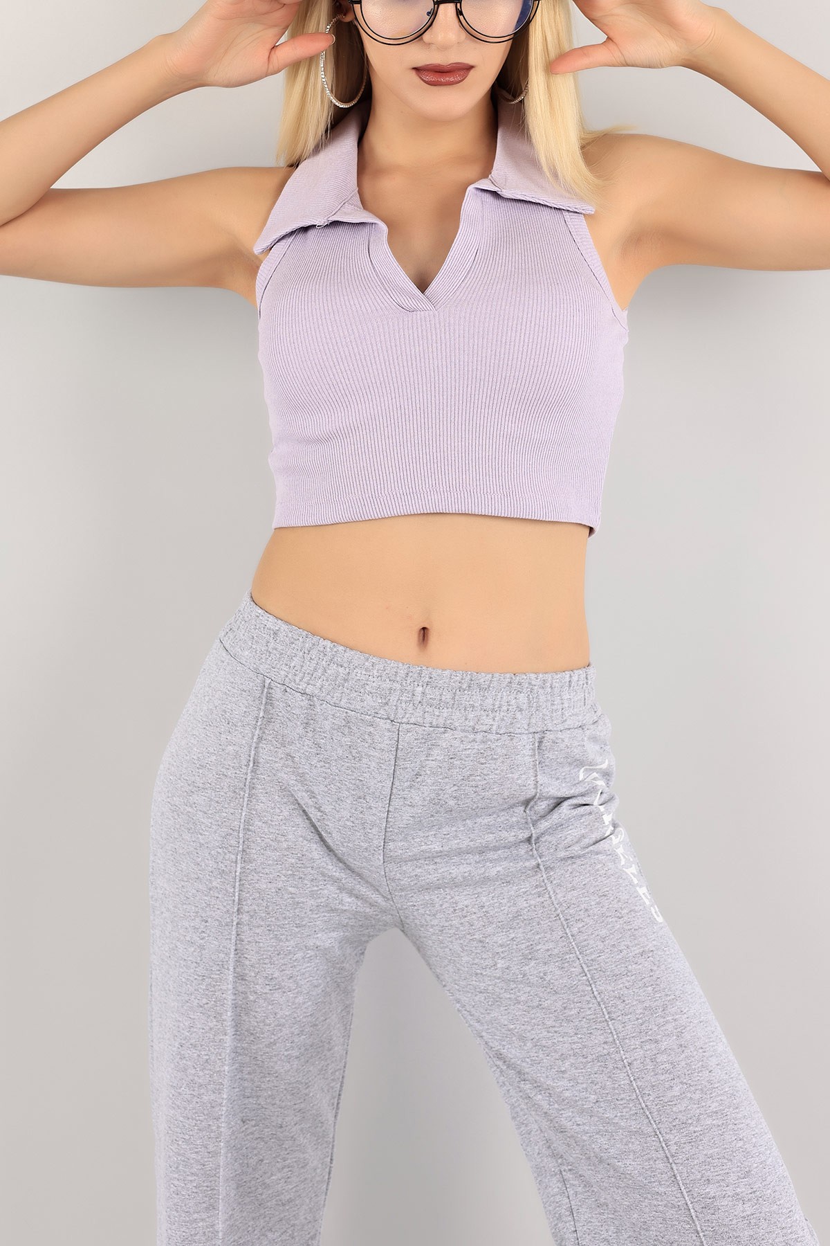 Lila Fitilli Crop Bluz 121314