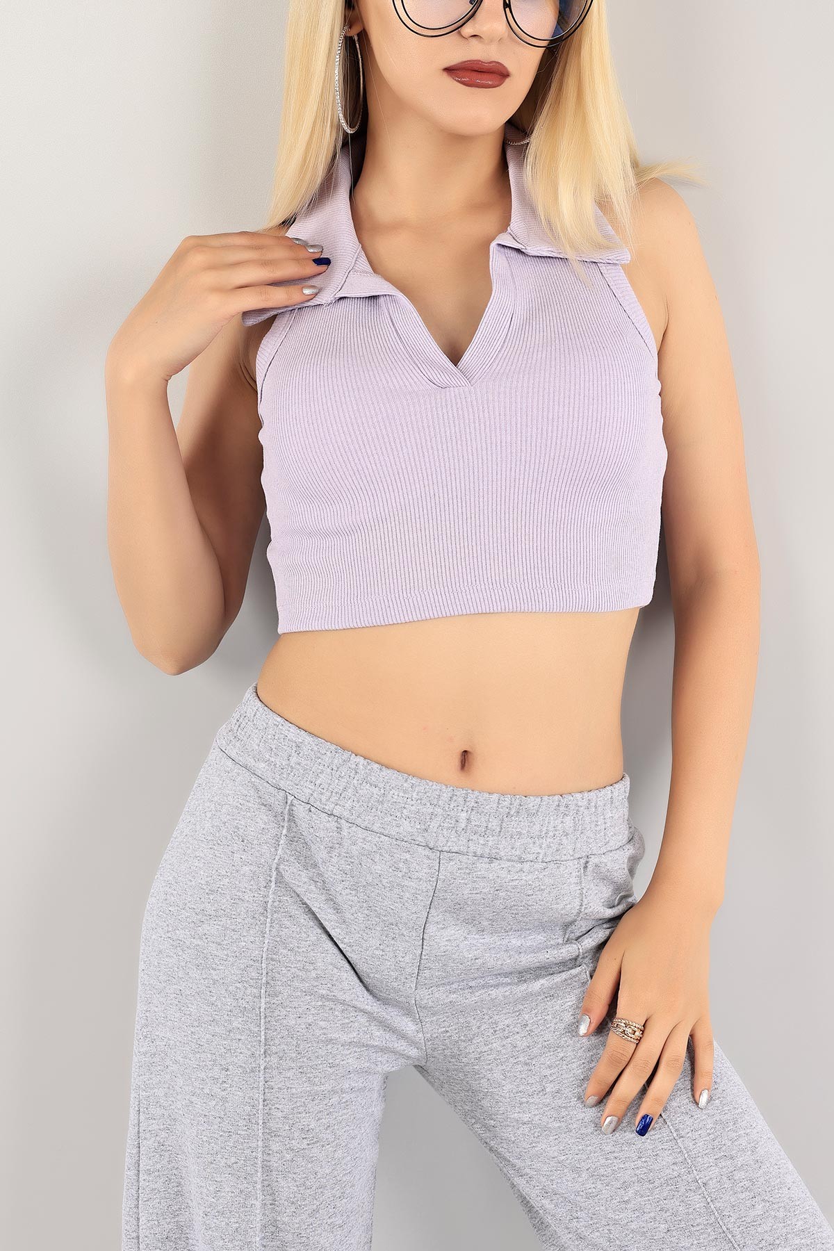 Lila Fitilli Crop Bluz 121314