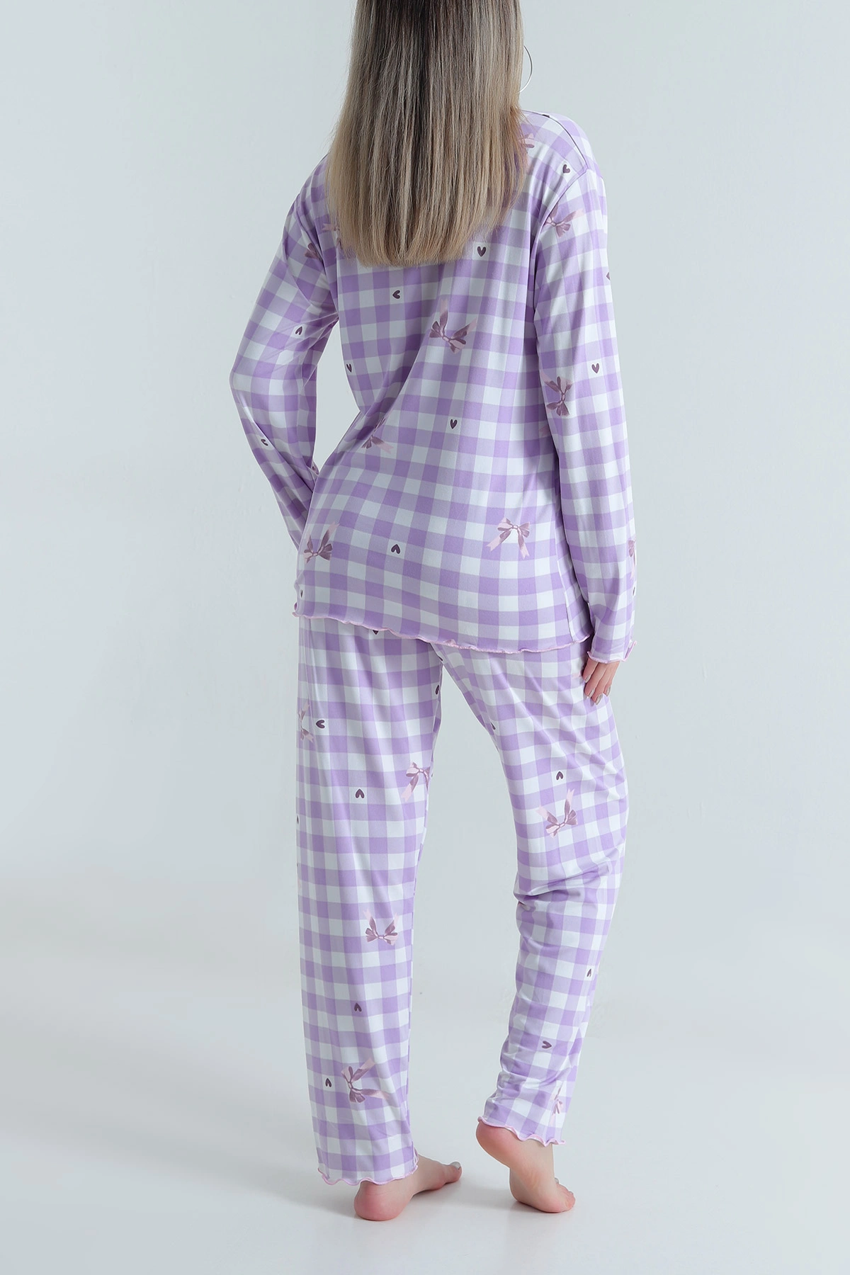 Lila Fiyonklu Soft Süet Kadın Pijama Takımı 488907