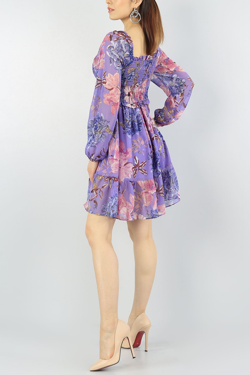 Lila Gipeli Astarlı Şifon Elbise 56616