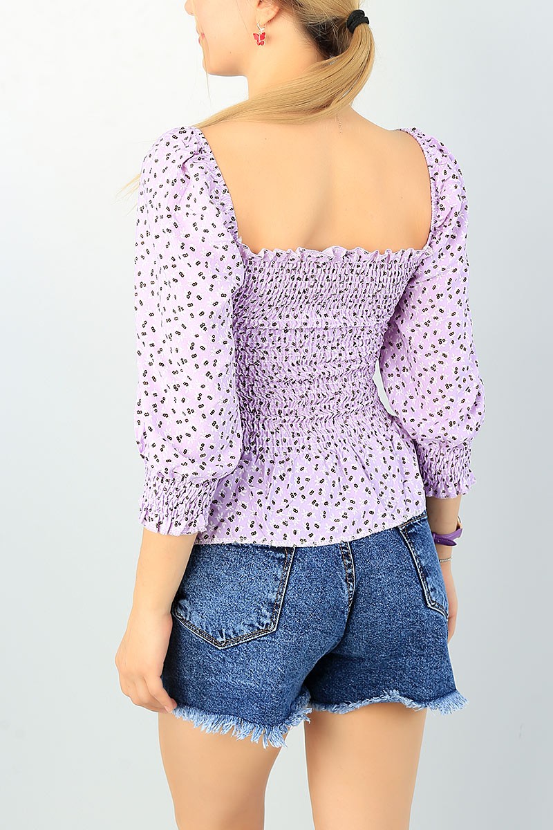 Lila Gipeli Tasarım Dokuma Bluz 66131