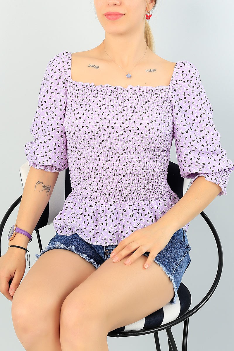 Lila Gipeli Tasarım Dokuma Bluz 66131