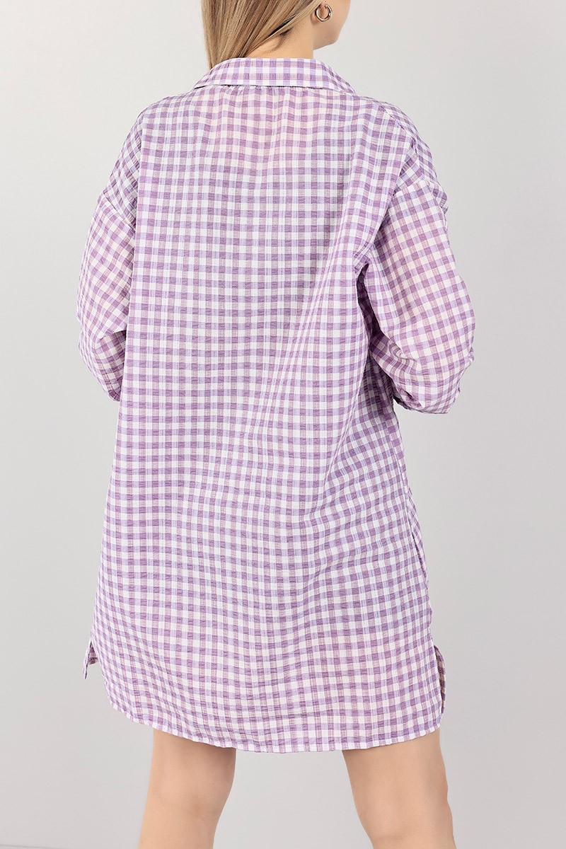 Lila Gofre Kumaş Pötikare Tunik 101649