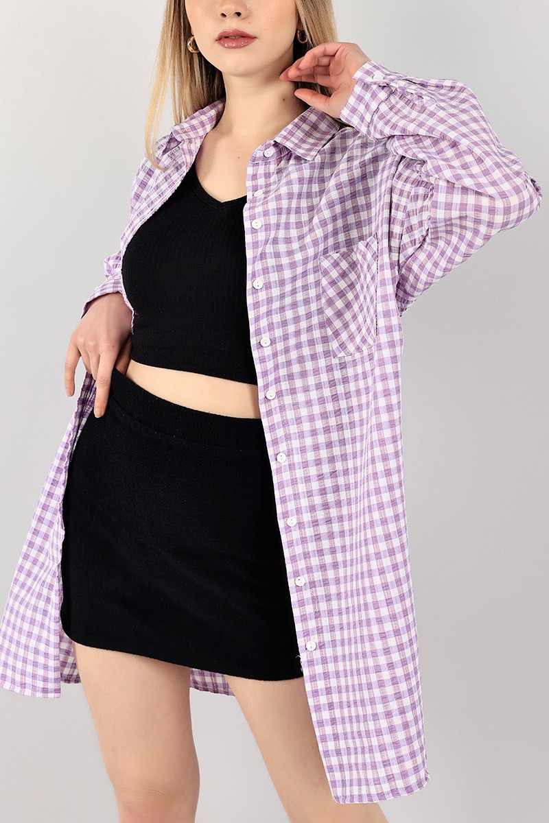 Lila Gofre Kumaş Pötikare Tunik 101649