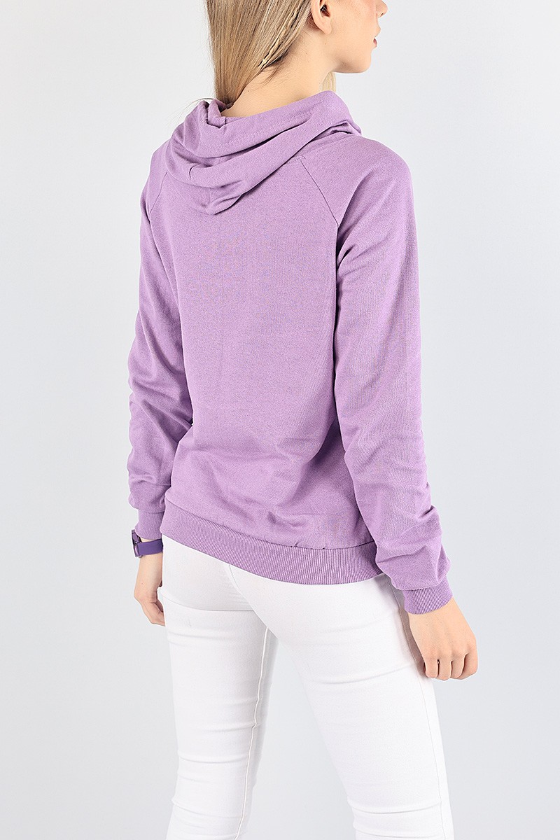 Lila İçi Şardonlu Kapüşonlu Bayan Sweat 87748