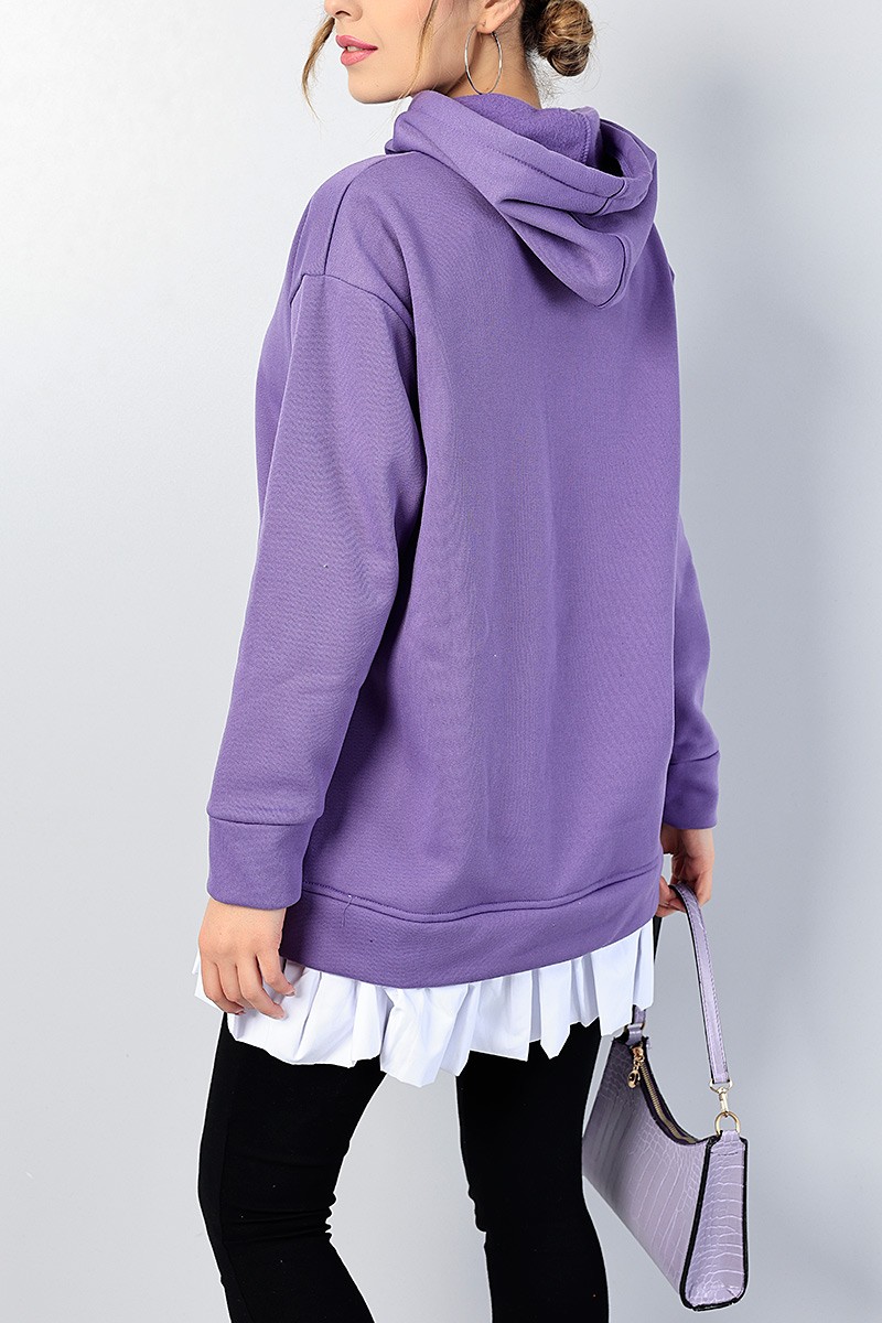 Lila İçi Şardonlu Poplin Eklemeli Sweat Tunik 81676