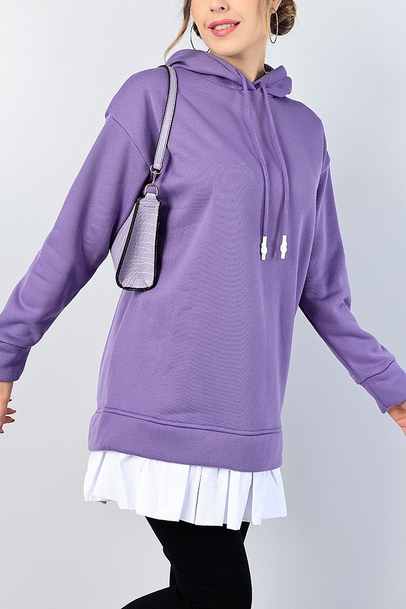 Lila İçi Şardonlu Poplin Eklemeli Sweat Tunik 81676