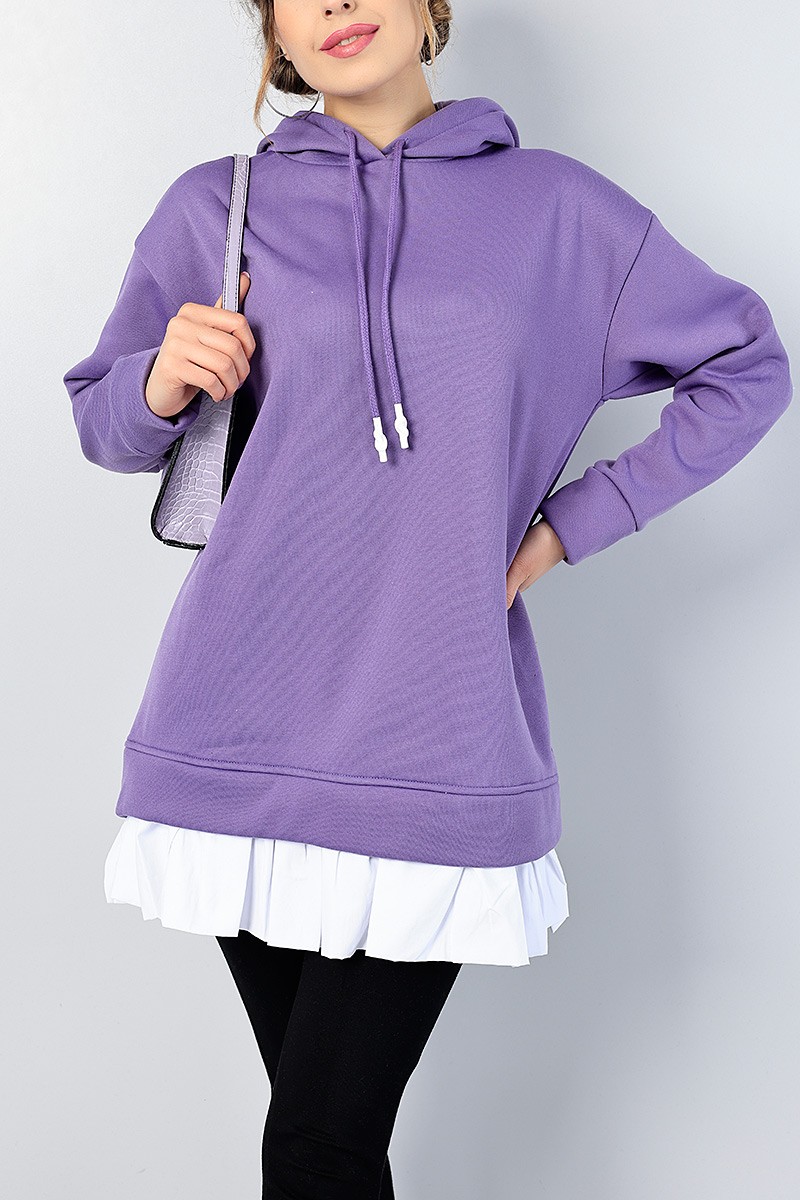 Lila İçi Şardonlu Poplin Eklemeli Sweat Tunik 81676