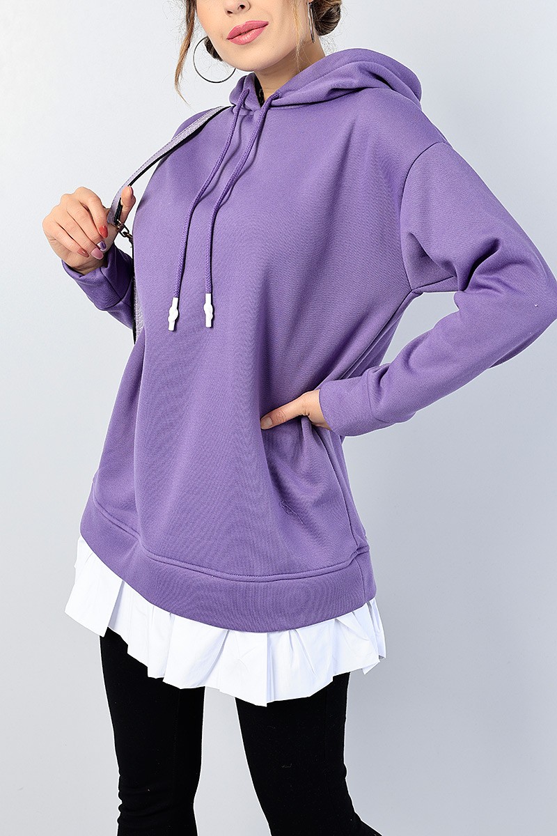 Lila İçi Şardonlu Poplin Eklemeli Sweat Tunik 81676