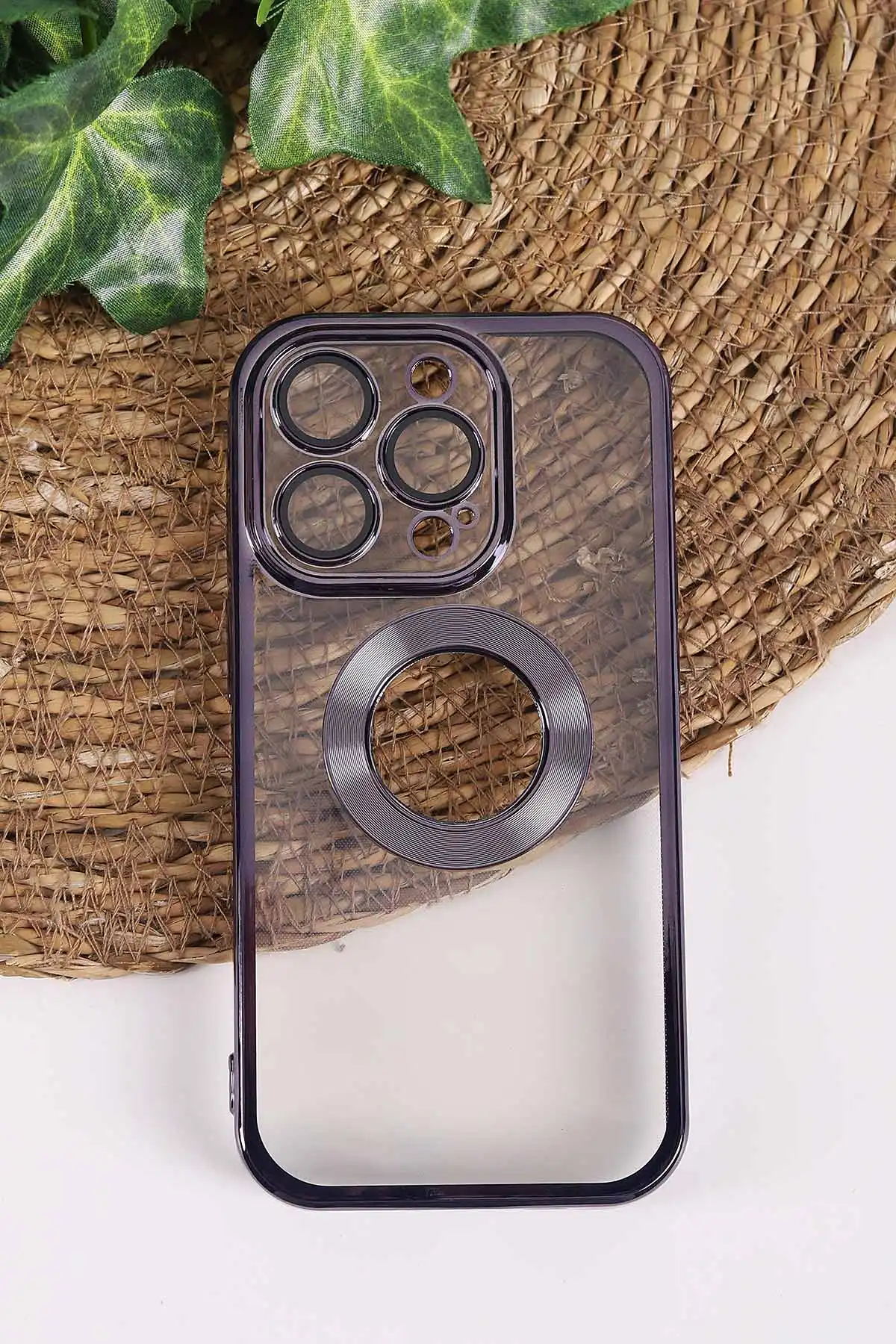 Lila İphone 14 Pro Uyumlu Şeffaf Kamera Korumalı Silikon Telefon Kılıfı 437547