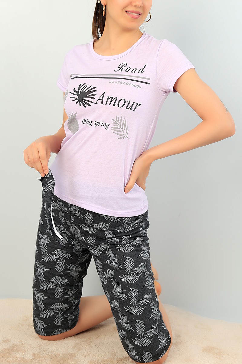 Lila Kapri Şortlu Bayan Pijama Takımı 69897