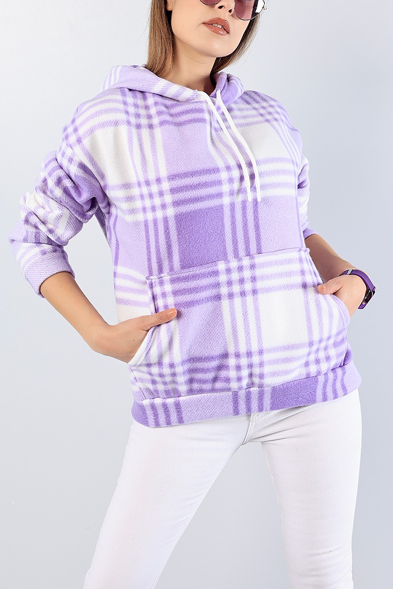 Lila Kapüşonlu Bayan Polar Sweat 78722