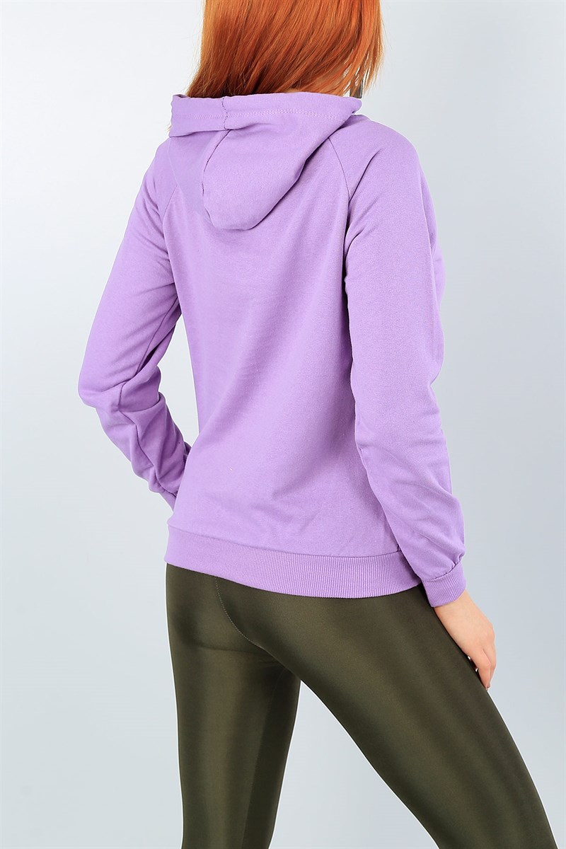 Lila Kapüşonlu Bayan Sweat 40070